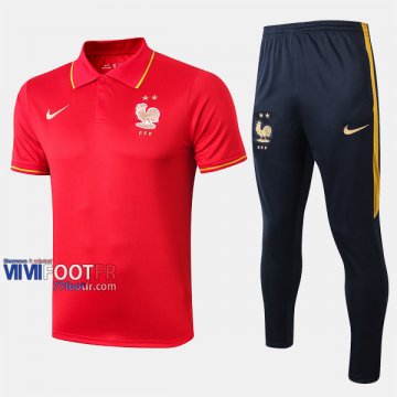 Ensemble De Polo Foot France Costume Manche Courte Coton Rouge 2019/2020 Nouveau