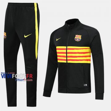 Acheter Ensemble Survetement Foot FC Barcelone Noir Jaune Thai 2019/2020 Nouveau