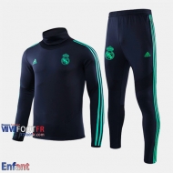 Promo: Ensemble Survetement Real Madrid Enfant Col Haut Cyan 2019/2020 Nouveau