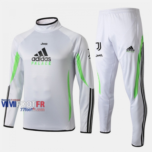 A++ Qualité Ensemble Survetement Foot Juventus Col Haut Blanc Polyester 2019/2020 Nouveau