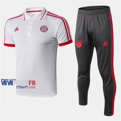 Ensemble De Polo Foot Bayern Munich Costume Manche Courte Slim Blanc 2019/2020 Nouveau