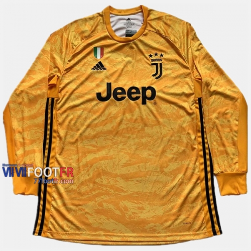 Nouveau Flocage Maillot Foot Gardien Juventus Manche Longue Homme Jaune 2019-2020 Personnalise :77Footfr