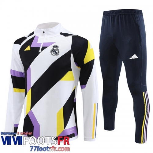 Survetement de Foot Real Madrid blanc noir Homme 2023 2024 TG916