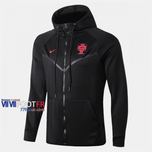 Magasins Veste Foot Portugal Avec Capuche Noir 2019/2020 Nouveau Promo