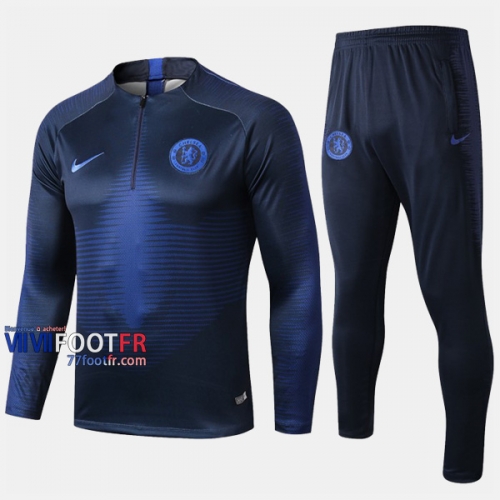 Soldes Ensemble Survetement Foot Chelsea FC Bleu Saphir 2019-2020 Nouveau