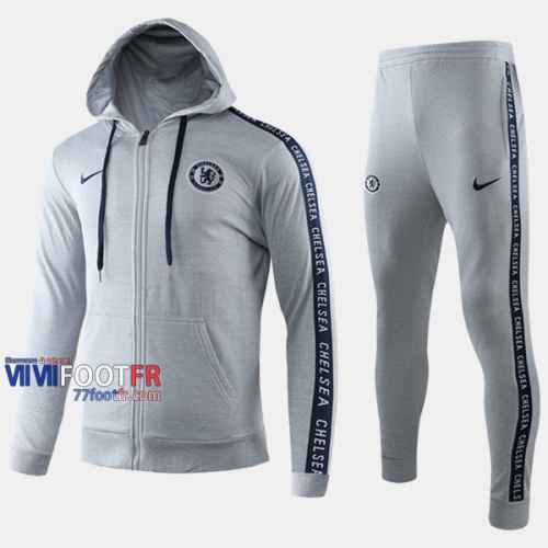 Aaa Qualité: Ensemble Veste A Capuche Survetement Foot Chelsea FC Gris Thailande 2019 2020 Nouveau