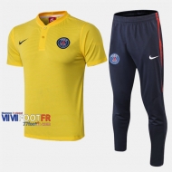 Ensemble Polo Foot PSG Paris Saint Germain Costume Manche Courte Belle Jaune 2019/2020 Nouveau