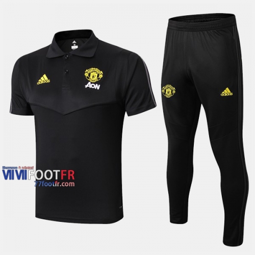 Ensemble Du Polo Foot Manchester United Costume Manche Courte Slim Noir 2019/2020 Nouveau