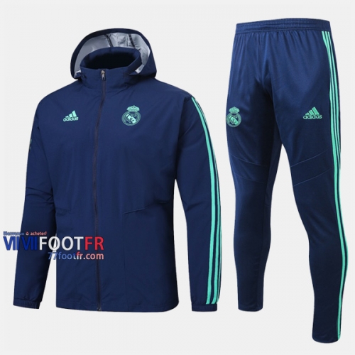 Soldes Ensemble Veste Coupe-Vent Survetement Foot Real Madrid Bleu Saphir 2019/2020 Nouveau