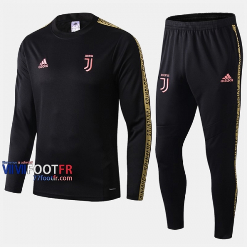 Promo Ensemble Survetement Foot Juventus Noir/Jaune Coton 2019/2020 Nouveau