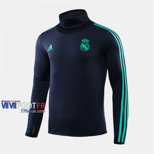 Nouveau Thailandais Sweatshirt Foot Real Madrid Col Haut Cyan 2019-2020