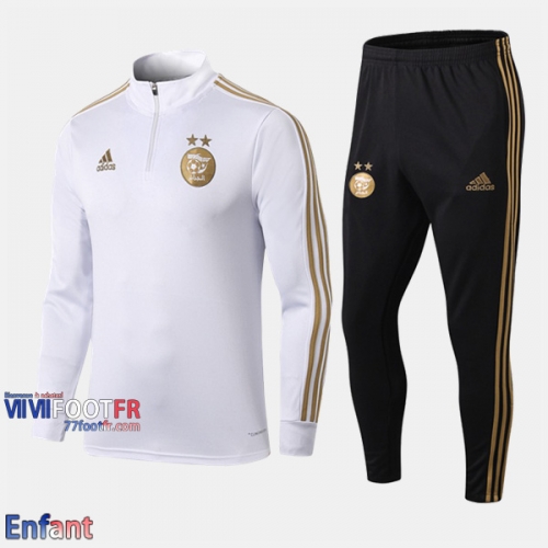 Promo: Ensemble Veste Survetement Algerie Enfant Foot Blanc 2019/2020 Retro