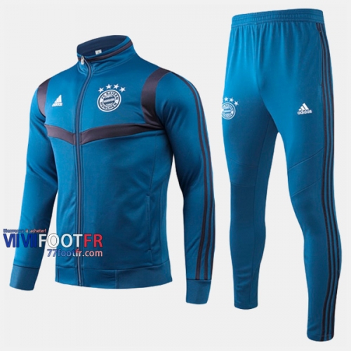 Parfait Ensemble Veste Survetement Foot Bayern Munich Col Haut Bleu Royal Slim 2019-2020 Nouveau