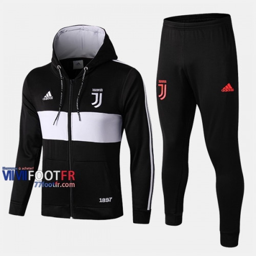 Destockage Ensemble Veste A Capuche Survetement Foot Juventus Noir/Blanc Polyester 2019 2020 Nouveau